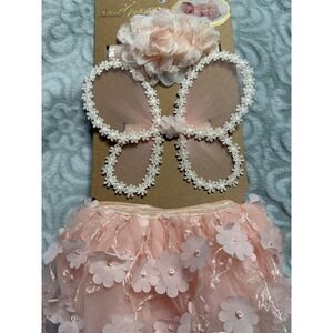 Elly & Emmy Baby 3 Piece Tutu Set Blush Pink Floral Butterfly Wings Headband NEW